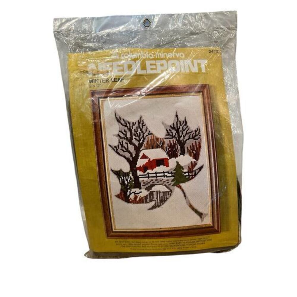 Vintage Winter Leaf Needlepoint Kit 9 x 12 Columbia Minerva 1976 style 2435